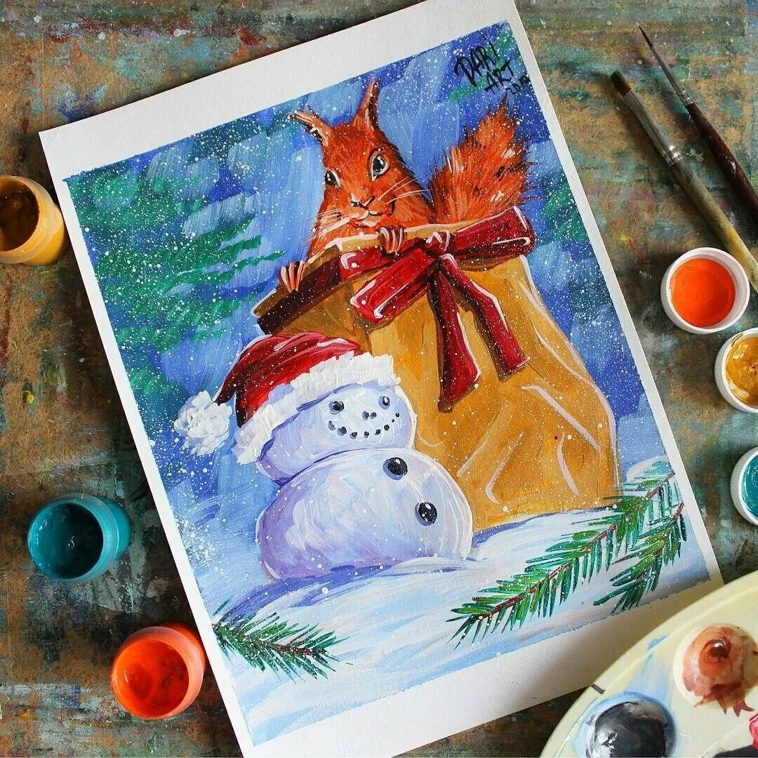 Новогодний рисунок гуашью пошагово. Новый год гуашью. новогодние идеи для гуаши. рисунки на новый год гуашью. картины гуашью новый год.