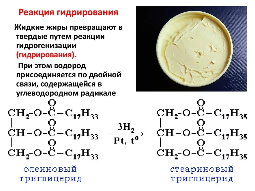 Что образуется при гидрировании. Гидрирование растительных жиров реакция. Схема процесса гидрогенизации жиров. Гидрирование жиров химическая реакция. Уравнение химической реакции гидрирования.