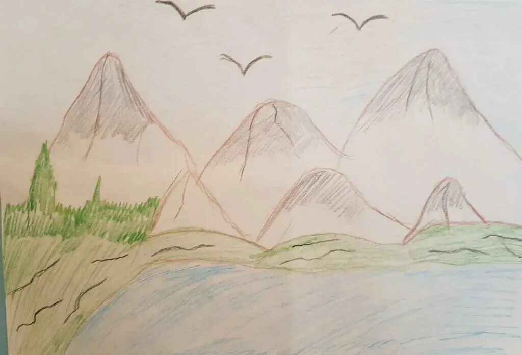 Тема произведения легкие горы. Горы рисование для детей. Рисунок на тему горы. Горы карандашом. Пейзаж горы рисунок.