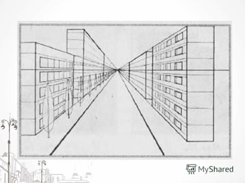Проекция улиц. Линейная перспектива вид сбоку. перспектива с одной точкой схода город. построение перспективы улицы. (угловая перспектива) рисунок. перспектива с 2 точками схода улица.