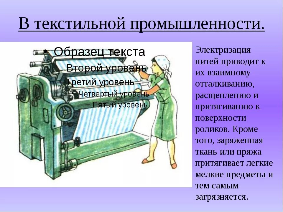 Электризация тел в повседневной жизни. Статическое электричество в промышленности. Электризация в промышленности. Статическое электричество в технике. Статическое электричество в быту и технике.