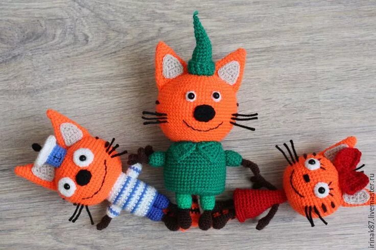PDF Три кота. FREE amigurumi crochet pattern. Бесплатная схема и описание вязани