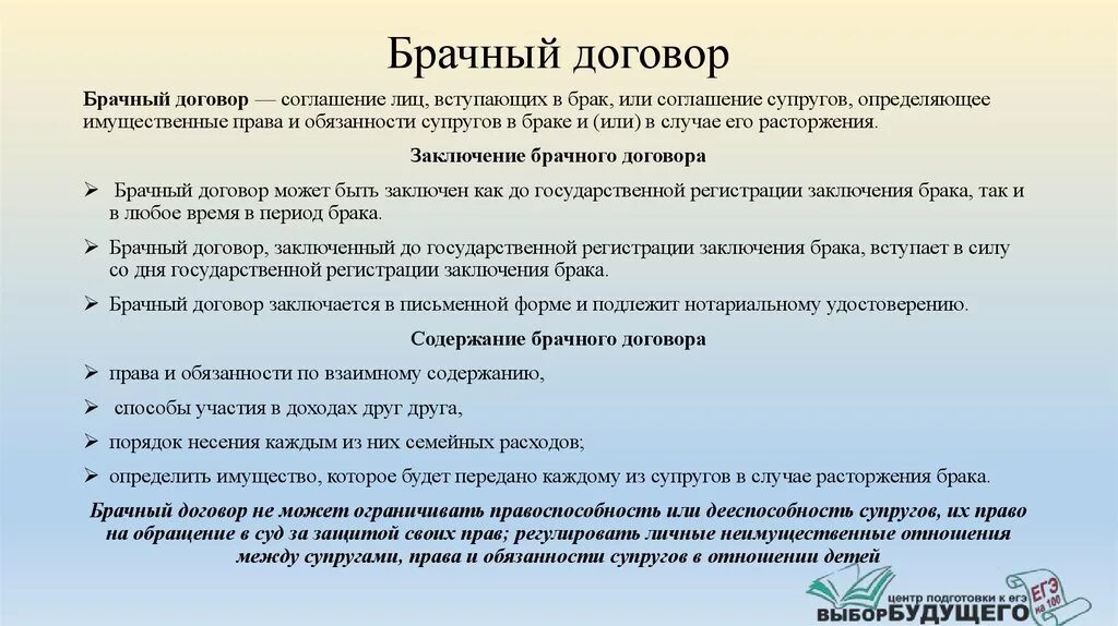 Плюсы и минусы брачного договора. Брачный договор конспект. Обязанности бывших супругов по взаимному содержанию