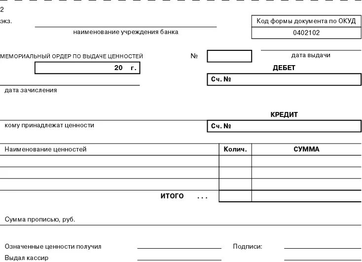 Мемориальный ордер ОКУД 0401108. Мемориальный ордер форма 0401108. Ордер по передаче ценностей 0402102 заполненный. Мемориальный ордер (код ОКУД 0401108).