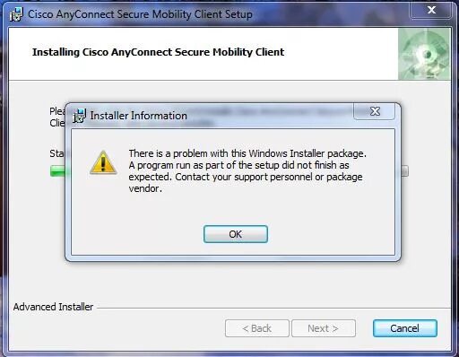 Run client error. Cisco ANYCONNECT ошибка. Ошибка Windows installer package. Cisco ANYCONNECT secure Mobility client иконка. There is a problem with this Windows installer package.