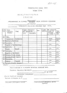 Почтовый список ф 103