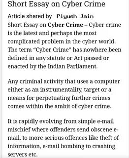 Essay on Cyber Crime for Students in English Easy Words.