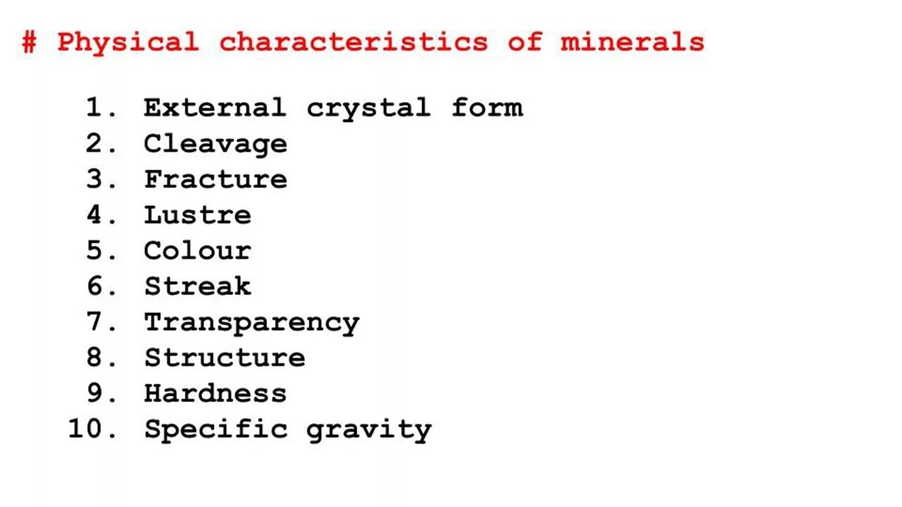 Physical properties of Colour. Physics characters. Mineral Streak.