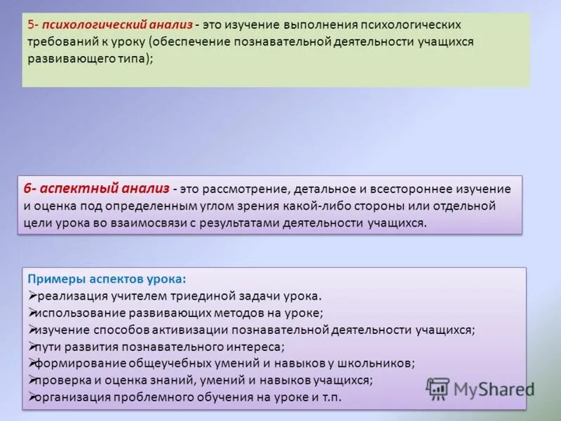 Аспектный анализ урока. Психологический анализ урока. Формы анализа. Изучить и выполнять настоящие требования.