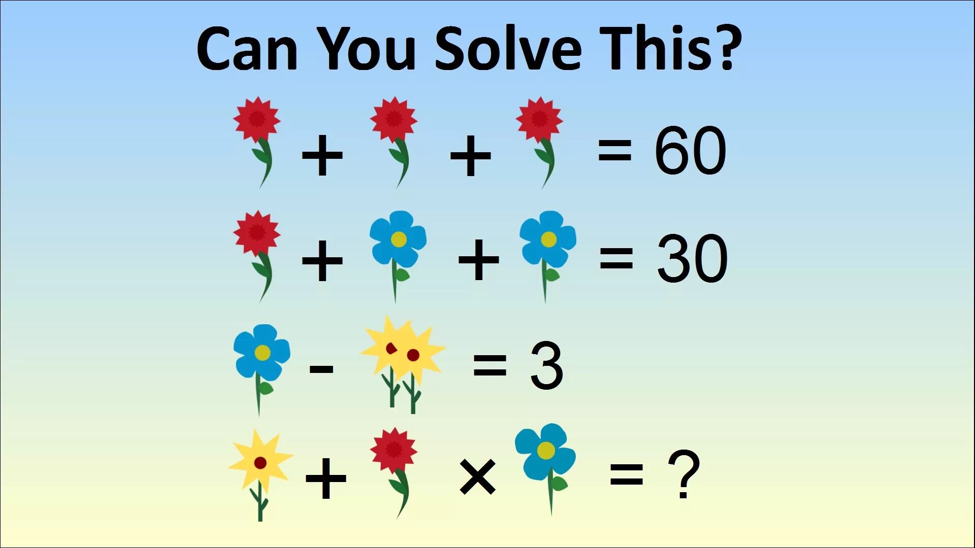 Can you solve this. Задачка с цветочками. Ответ задачки с цветочками. Логические задачи с цветами. Математические цветочки.