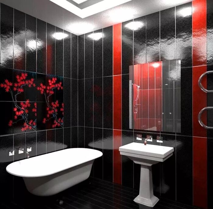 Панельная ванная комната. Ванная комната панелями. Красно черная ванная комната. Декоративные панели для ванной. Пластиковые панели для ванной черные.