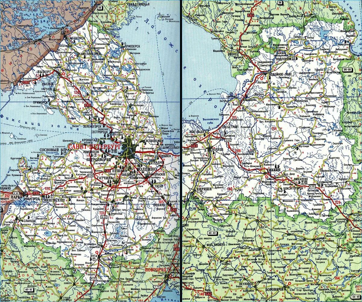 Ленинградская область. Карта. Карта Ленинградской области подробная. Карта автодорог Ленинградской области. Карта дорог Ленинградской области подробная с районами. Каталоги спб и ленинградской области