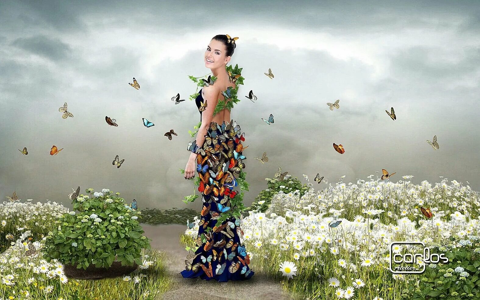 Цветок радости и вдохновения. Платье из бабочек. Девушка-бабочка. Женщина бабочка. Бабочка сюрреализм.
