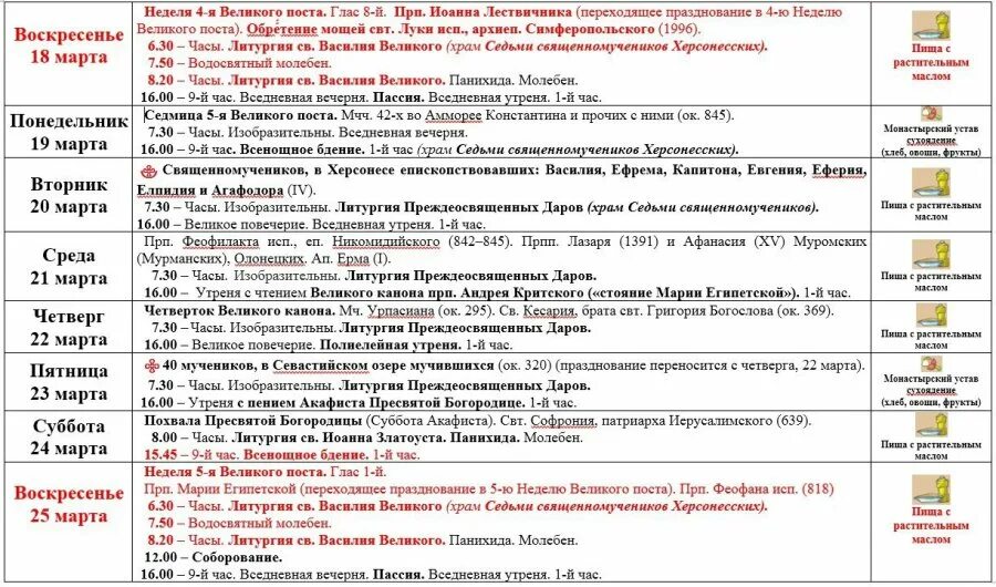 Что читают в первую седмицу поста. Расписание служб Великого поста. Службы первой седмицы Великого поста. Схема богослужений Великого поста. Расписание богослужений на Великий пост.