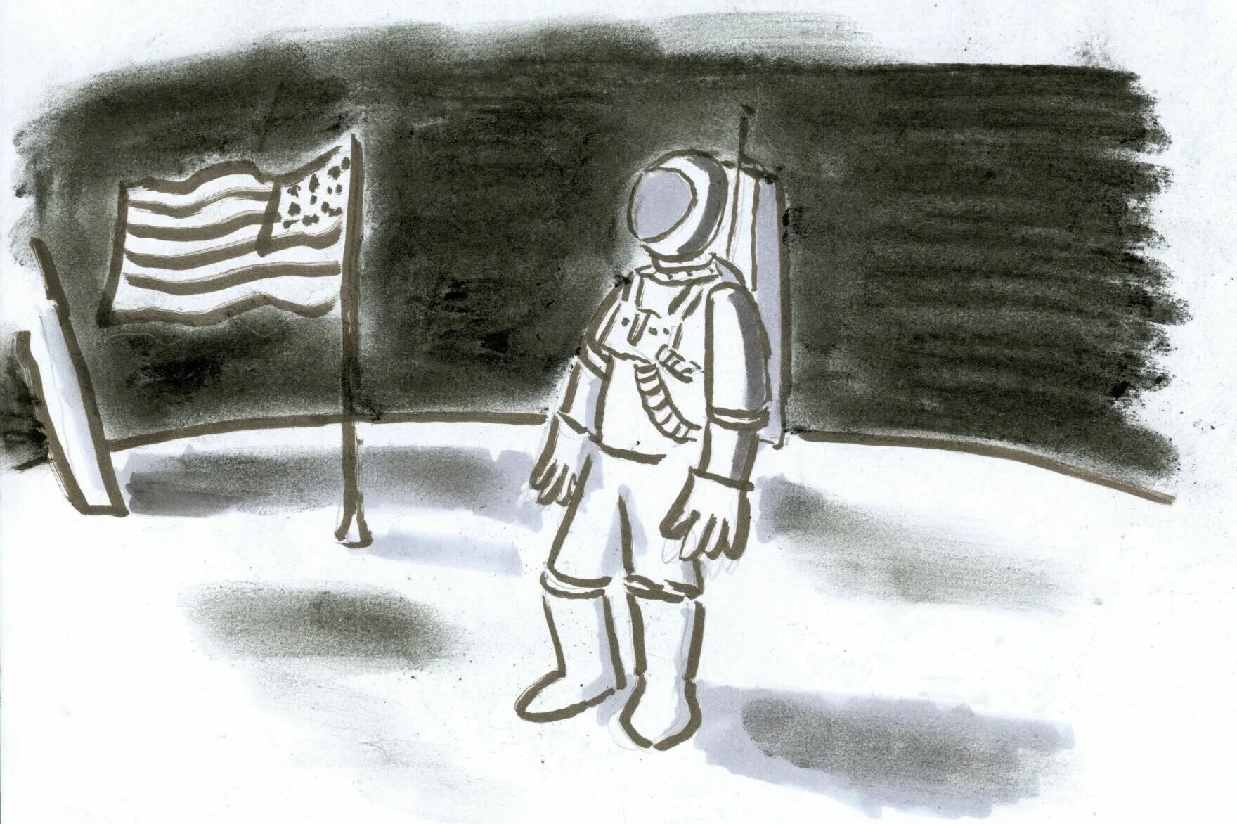 The first man Lands on the Moon рисунок.