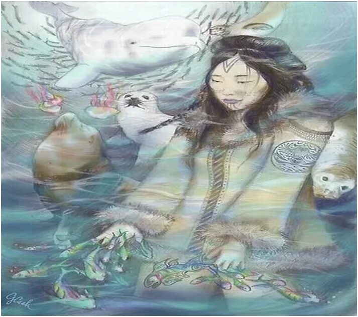 Седна эскимосская богиня. Седна мифология инуитов. Седна богиня морей. Седна богиня бездны. Теплая ночь в холодных девяти