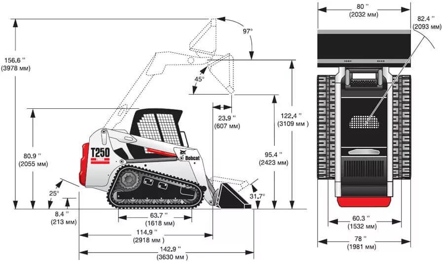 Габариты бобкэт. Мини-погрузчик Bobcat t250. Бобкэт 250 гусеничный. Мини погрузчик Бобкэт 250. Мини погрузчик Bobcat габариты.