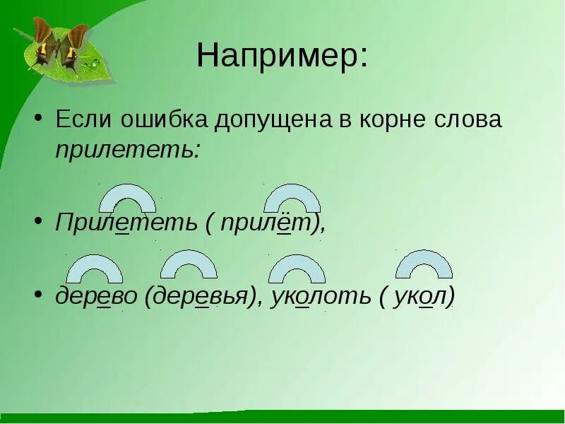 Корень в слове ошибка. Прилетели корень слова. Слова с ошибкой в корне. Родственные слова к слову прилетают.