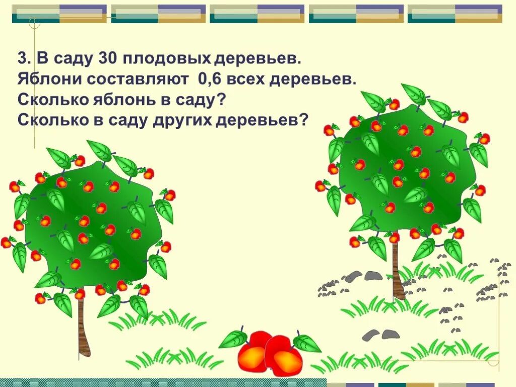 Расти расти яблонька. Сад с яблонями задача. Что растет на деревьях в саду. В саду 30 яблонь и вишен. В саду растут яблони.