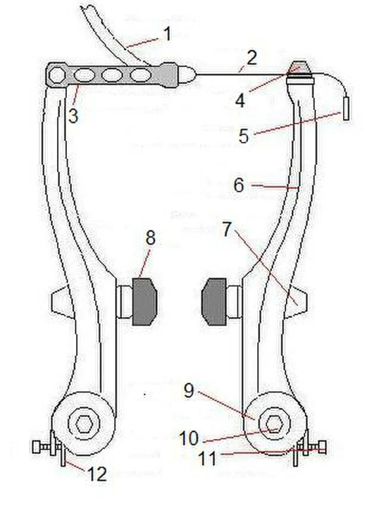 Тормоза v-Brake схема. Тормоз велосипедный схема. Колодка v-Brake схема. Строение велосипедного тормоза.