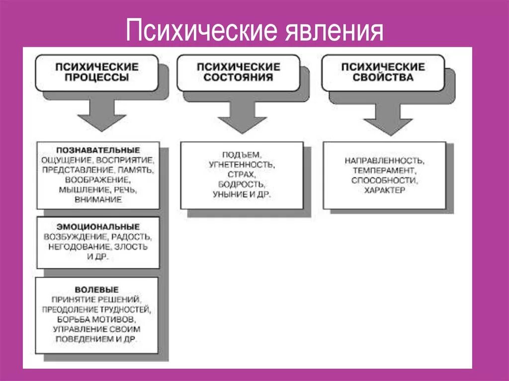 Психологические явления таблица. Структура психических процессов. Структура психических процессов в психологии. Структура психики психические процессы психические состояния. Психические явления определения