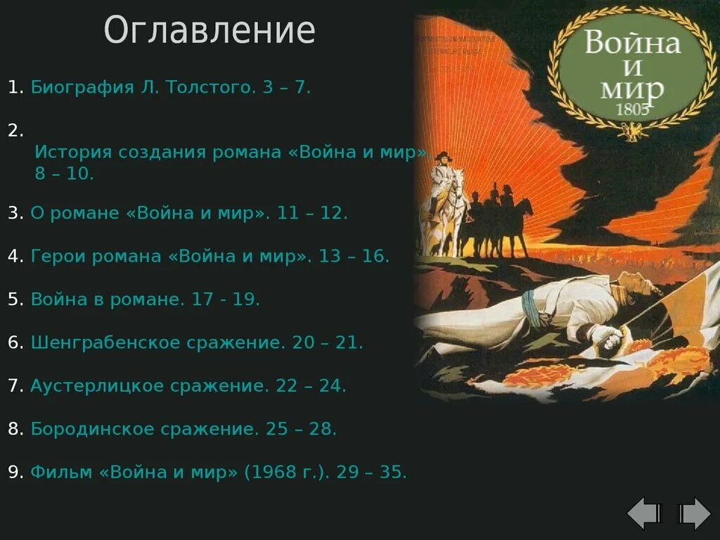 Произведение про мир. Оглавление 1 Тома в войне и мир.