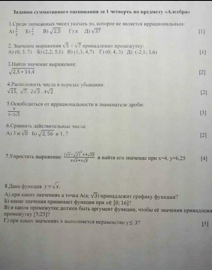 Соч по алгебре 11 класс