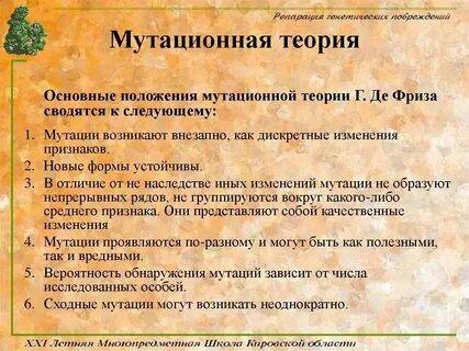 Основные положения мутационной теории