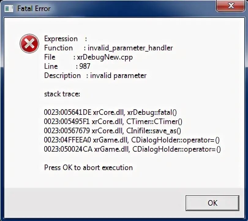 Xrdebugnew cpp. Fatal Error. Dead Air ошибка. Invalid parameters. Fatal Error line 55 решение сталкер.