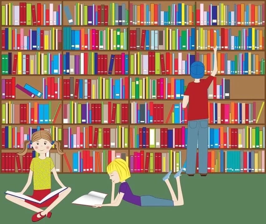 Профессия читатель. Дети в библиотеке. Библиотека рисунок. Библиотека картинки для детей.