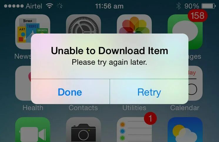 Please retry later. Unable. try again later!. unable to install. iphone message.