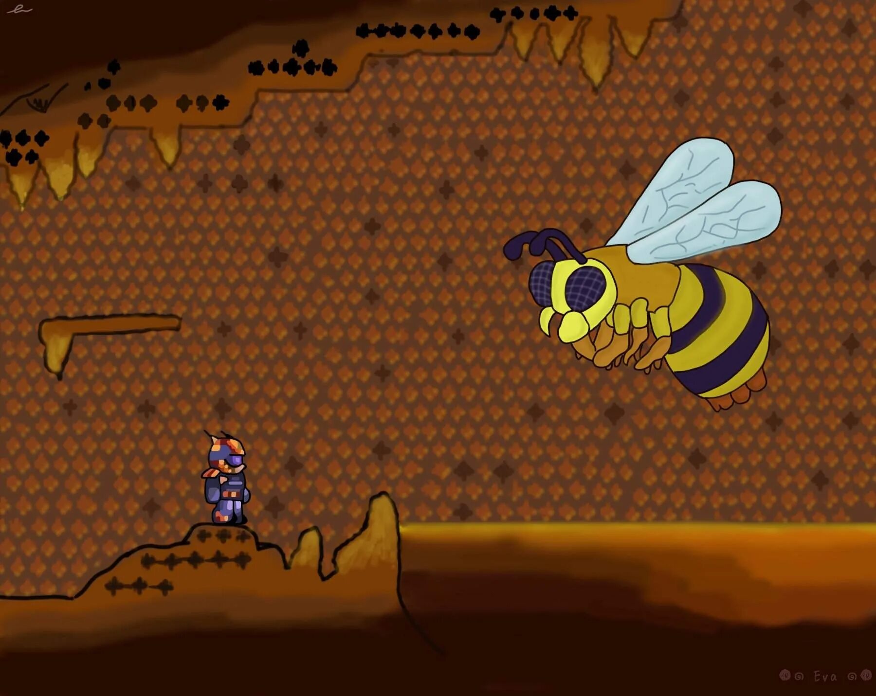Пчела тактика. Босс пчела в террарии. королева пчёл terraria. королева пчёл terraria арт. террария боссы королева пчёл.