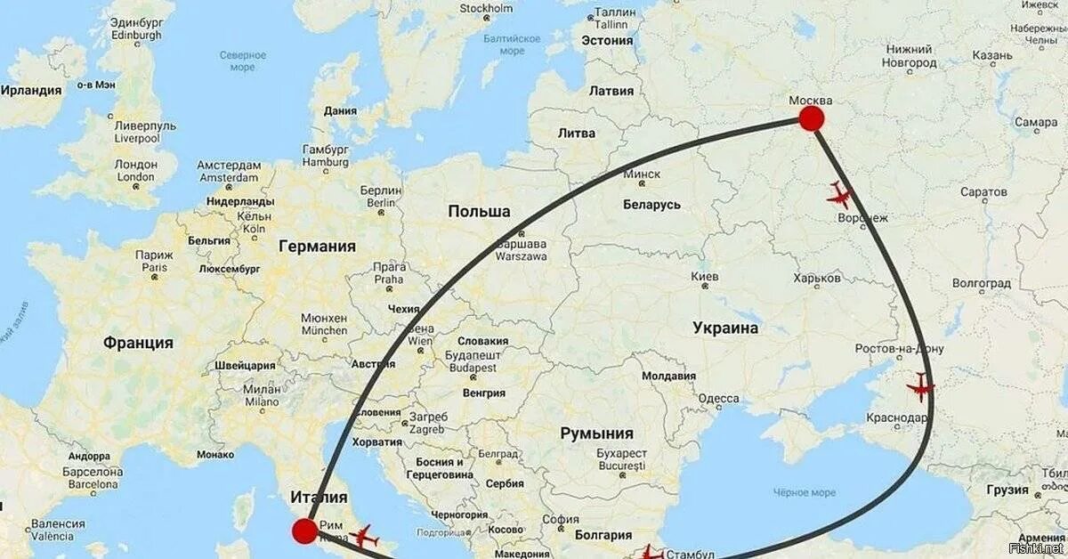 В какую страну невозможно доехать из москвы