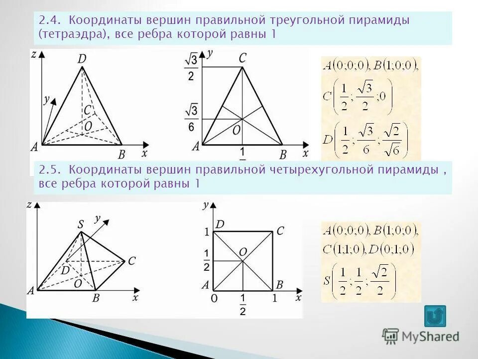 Правильная 4 пирамида. Координатный метод в треугольной пирамиде. Правильная треугольная пирамида координатный метод. Координаты правильной треугольной пирамиды. Координатный метод тетраэдр.