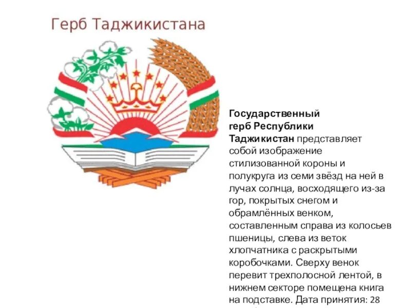 Что обозначает таджикский. Герб Республики Таджикистан. Герб Таджикистана 1992 года. Государственные символы Республика Таджикистан. Значок герб Республика Таджикистан.