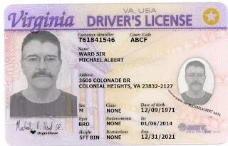 T license. Passport Card staff. USA Virginia Driver License back.
