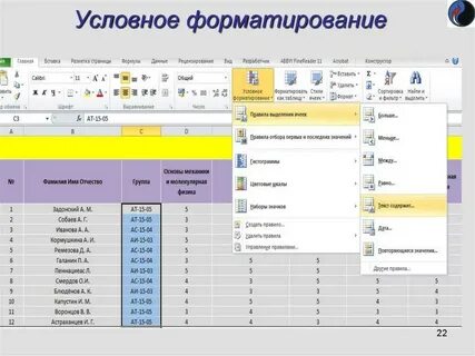 Примеры условного форматирования