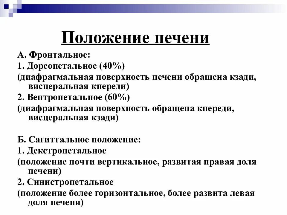 Печень какой формы. Положение печени. Вентропетальное положение печени. Положение и границы печени. Дорсопетальное положение печени.