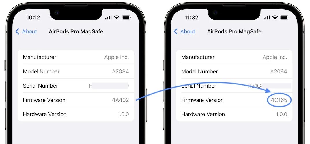 Версии прошивок airpods 2