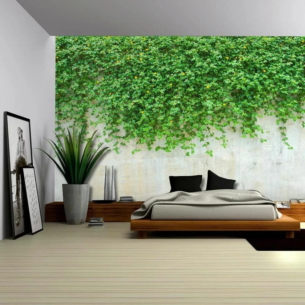 Декор фотообоев. Фотообои на стену. Фотообои в интерьере. Необычные обои для стен. Листья в интерьере.