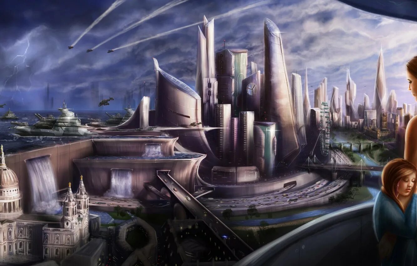 Другое будущее. Иллюстрации к фантастике и фэнтези. Фантазии о будущем. Будущее нашей планеты. Картины фантастических городов.