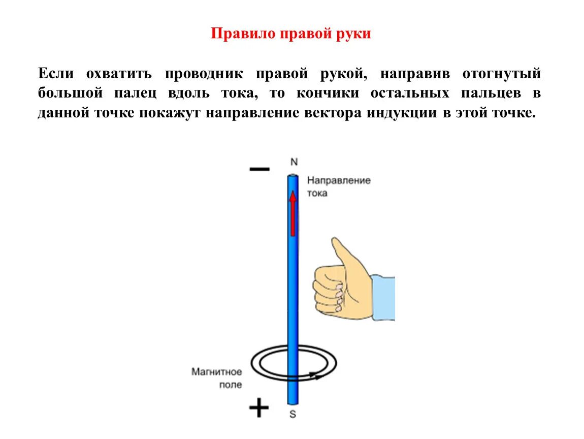 Правила определения направления магнитной индукции. Направление линий магнитной индукции правило. Правило правой руки магнитная индукция. Магнитное поле прямого тока правило буравчика. Направление магнитного поля прямого проводника с током