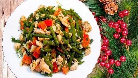 Салат стручковая фасоль с курицей грибами