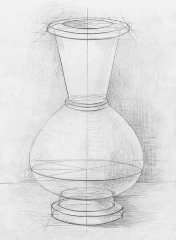 Построение гипсовой вазы Академический рисунок. Ваза карандашом для начинающих. Ваза с рисунком. Построение гипсовой вазы.