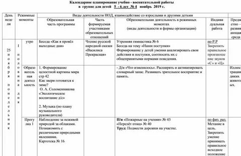 Календарное планирование воспитательной работы