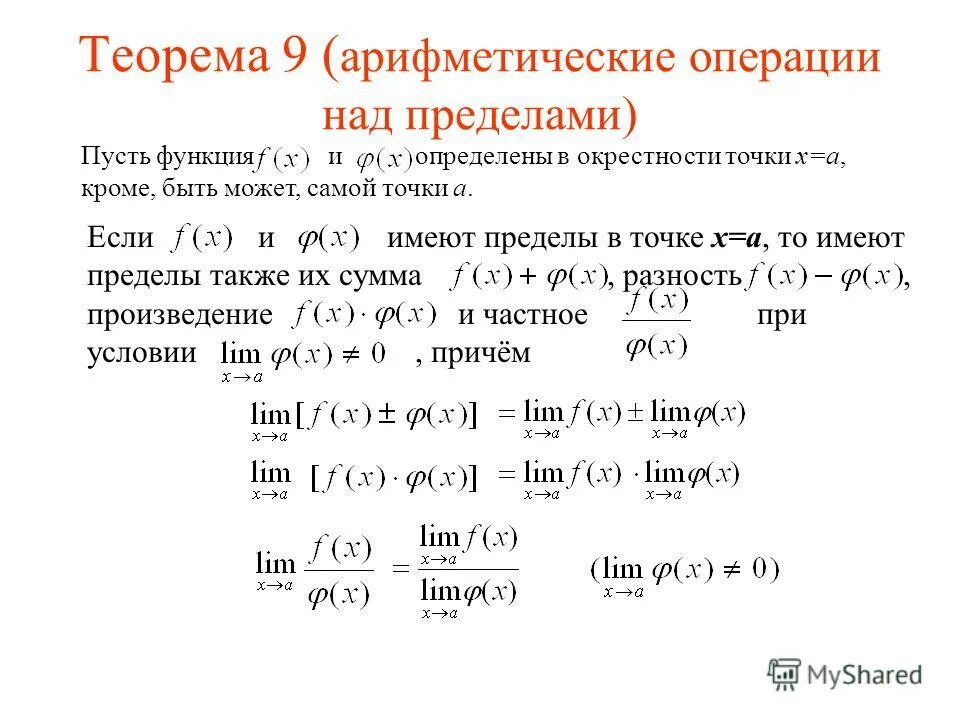 Предел функции в точке 10 класс