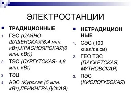 Характеристика электростанции 9 класс география