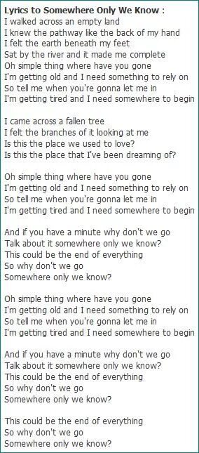 Somewhere only we know текст. You know текст. Keane somewhere only we know Lyrics. I known текст. Get gone текст