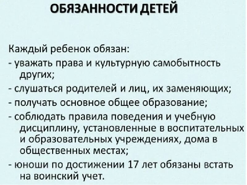 Выберите обязанности ребенка в семье