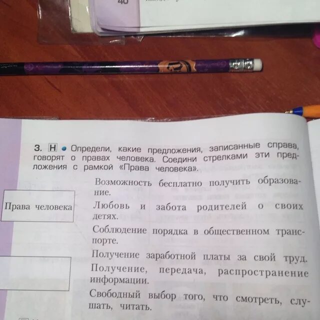 Прочитайте текст чудо арбузы расположенный справа запишите. Какие предложения записанные справа говорят о правах человека. 7. Соедини стрелками слова благодарности.